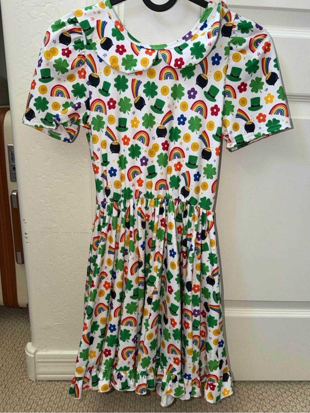 Girlhood Girls' St. Patrick's Day Rainbow & Shamrock Dress - White Multi